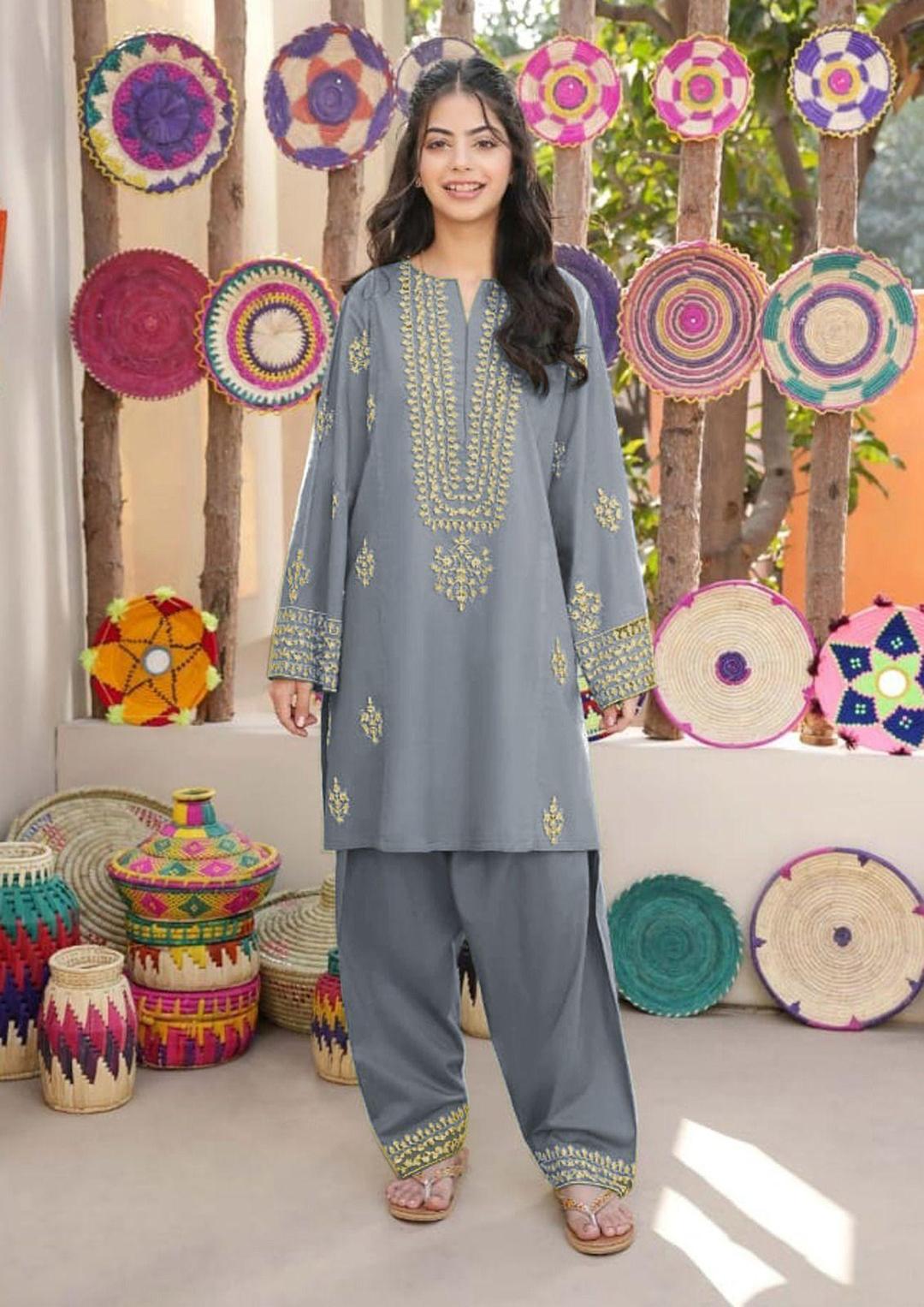 Little Elegance Silk Embroidered Suit