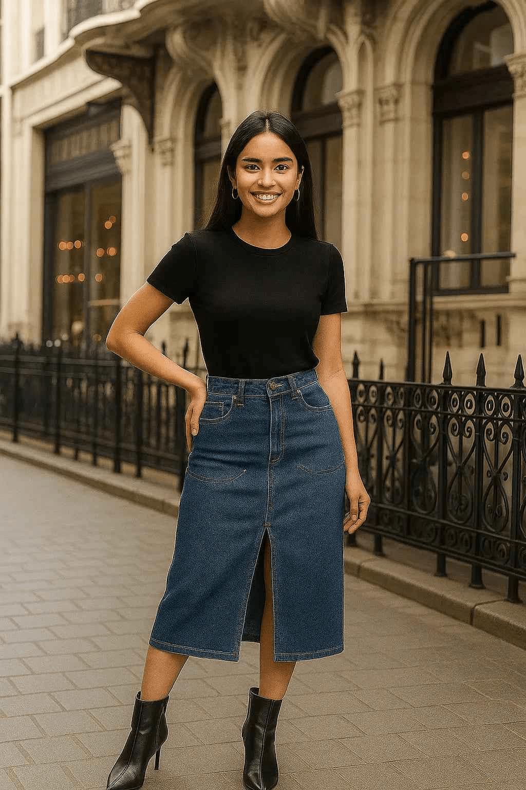 Blue Chic Denim Midi Skirt